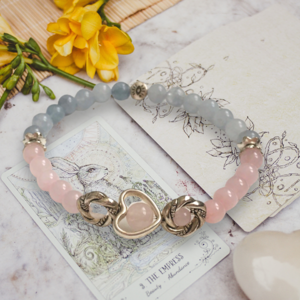 Bracelet en aigue-marine et quartz rose