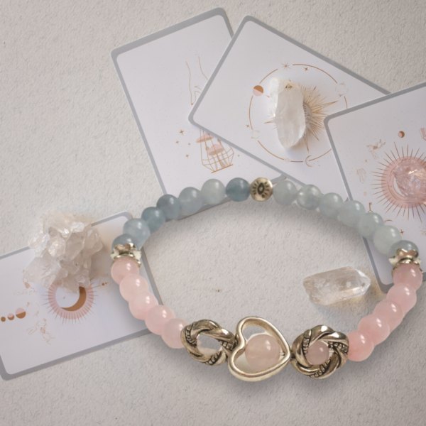 Bracelet en aigue-marine et quartz rose